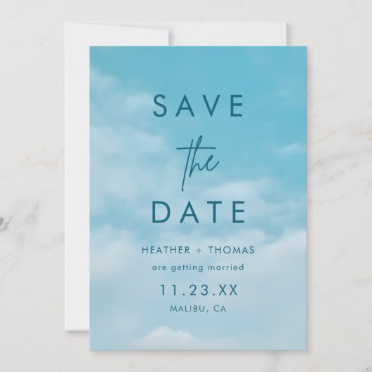 Minimalist Blue Sky Just Love Casual Save the Date (正面)