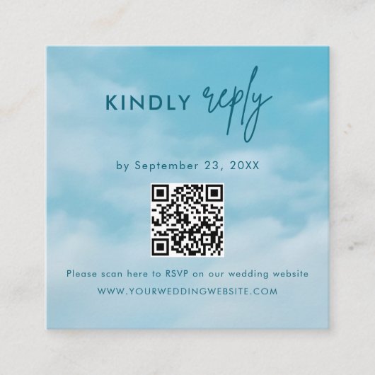 Minimalist Blue Sky Just Love Wedding RSVP Card エンクロージャーカード (正面)