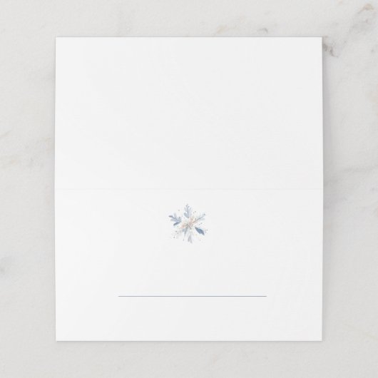 Minimalist Blue Snowflake Winter Wedding プレイスカード (外部開封)