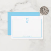 Minimalist Blue Two Border Monogram Note Card ノートカード (正面/裏面インサイチュ)