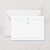 Minimalist Blue Two Border Monogram Note Card ノートカード (正面)