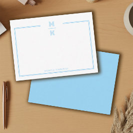 Minimalist Blue Two Border Monogram Note Card ノートカード