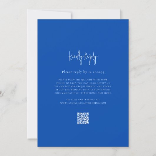 Minimalist Blue Wedding Invitation QR Website link 招待状 (裏面)