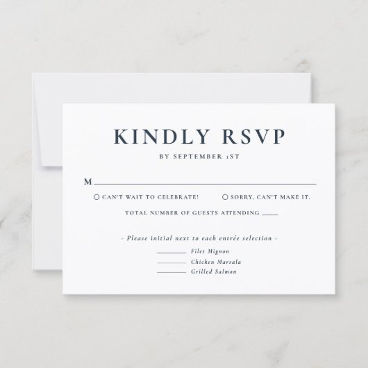 Minimalist Blue Wedding RSVP Card (正面)