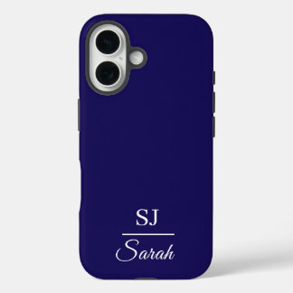 Minimalist Blue with Name and Initial  iPhone 16ケース
