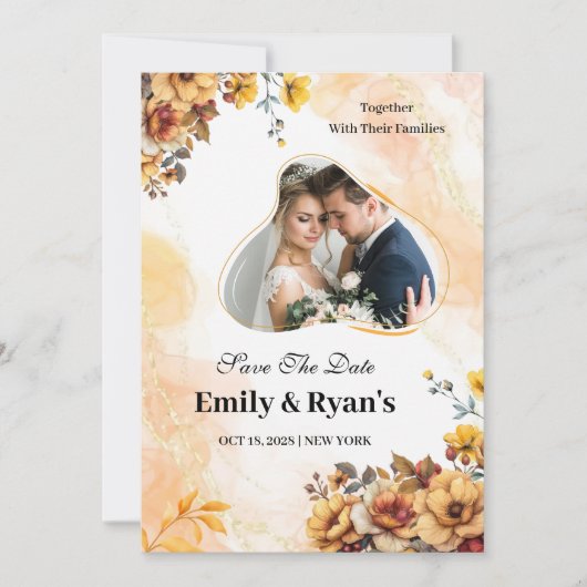 Minimalist Blush Floral Elegant Wedding Photo 招待状 (正面)