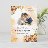 Minimalist Blush Floral Elegant Wedding Photo 招待状 (スタンド正面)