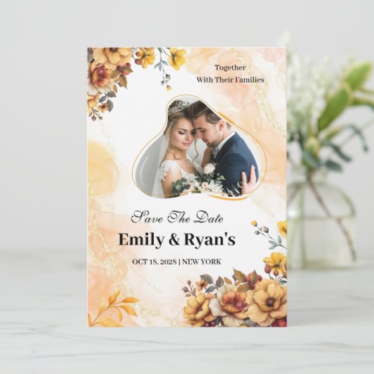 Minimalist Blush Floral Elegant Wedding Photo 招待状 (スタンド正面)