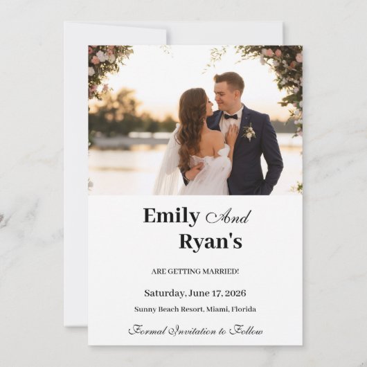 Minimalist Blush Floral Elegant Wedding Photo 招待状 (裏面)