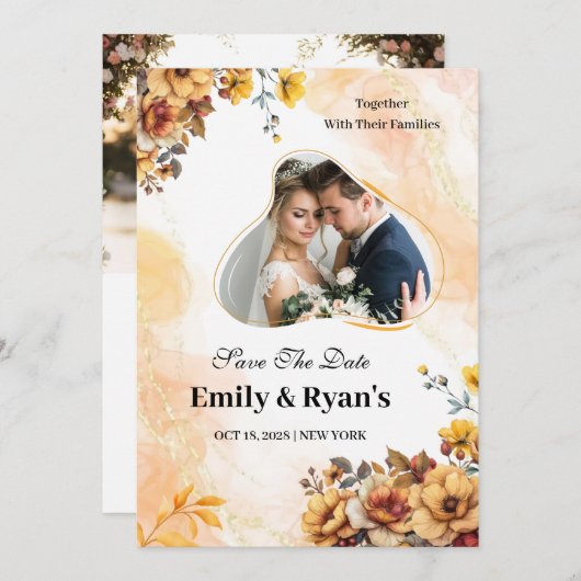 Minimalist Blush Floral Elegant Wedding Photo 招待状 (正面/裏面)