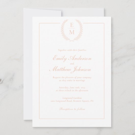 Minimalist Blush Laurel Wedding Invitation 招待状 (正面)