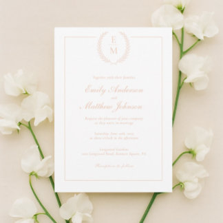 Minimalist Blush Laurel Wedding Invitation 招待状