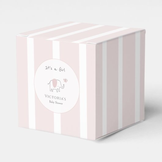 Minimalist Blush Pink Baby Elephant Baby Shower フェイバーボックス (正面サイド)