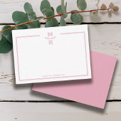Minimalist Blush Pink Border Monogram Note Card ノートカード