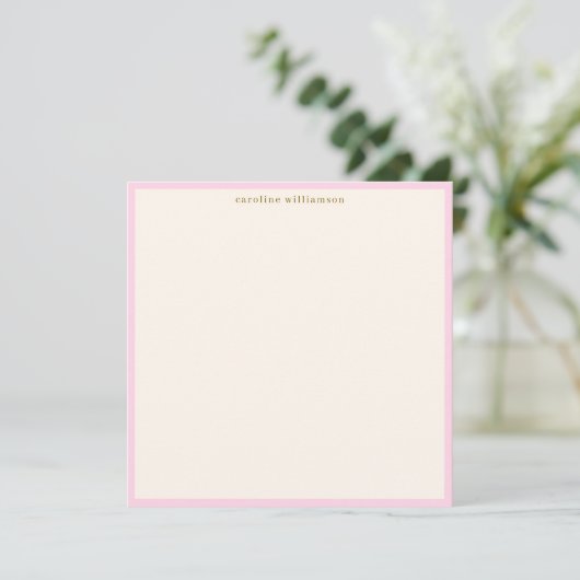Minimalist Blush Pink Border Name Stationery Cute ノートカード (スタンド正面)