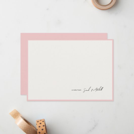 Minimalist Blush Pink Border Personalized Script ノートカード (正面/裏面インサイチュ)
