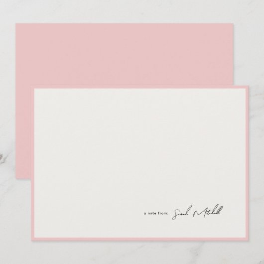 Minimalist Blush Pink Border Personalized Script ノートカード (正面/裏面)