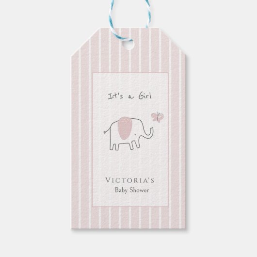 Minimalist Blush Pink Elephant Baby Shower ギフトタグ (正面)