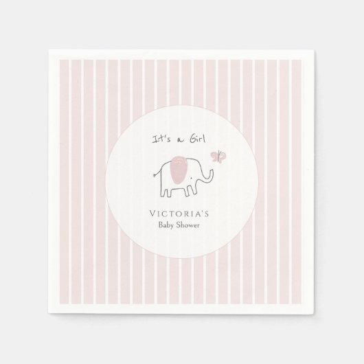 Minimalist Blush Pink Elephant Baby Shower スタンダードカクテルナプキン (正面)