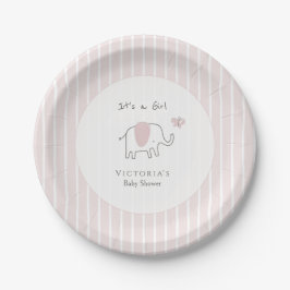 Minimalist Blush Pink Elephant Baby Shower ペーパープレート
