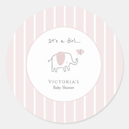 Minimalist Blush Pink Elephant Baby Shower ラウンドシール