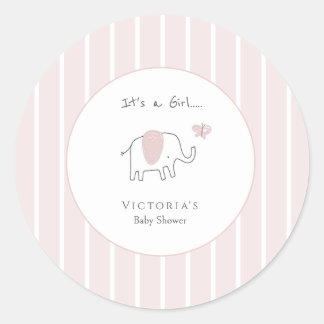 Minimalist Blush Pink Elephant Baby Shower ラウンドシール