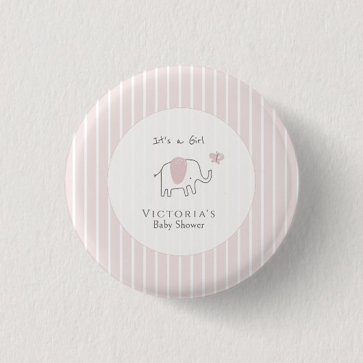 Minimalist Blush Pink Elephant Baby Shower 缶バッジ (正面)