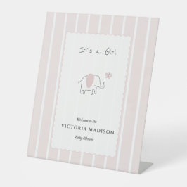 Minimalist Blush Pink Elephant Baby Shower Welcome 台座サイン