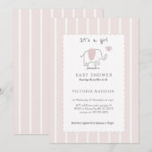 Minimalist Blush Pink Elephant Sketch Its a Girl 招待状 (正面/裏面)