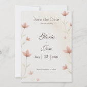 Minimalist Blush Pink Floral Elegant Wedding セーブザデート (正面)