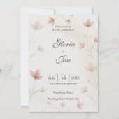 Minimalist Blush Pink Floral Elegant Wedding 招待状 (正面)