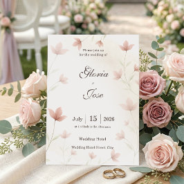 Minimalist Blush Pink Floral Elegant Wedding 招待状
