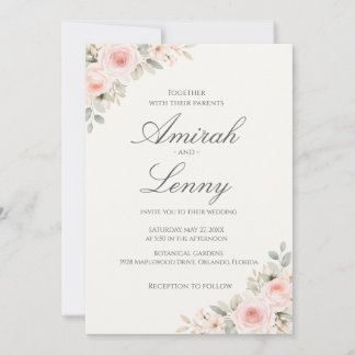 Minimalist Blush Pink Floral Wedding Invitation 招待状