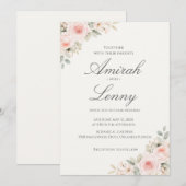 Minimalist Blush Pink Floral Wedding Invitation 招待状 (正面/裏面)