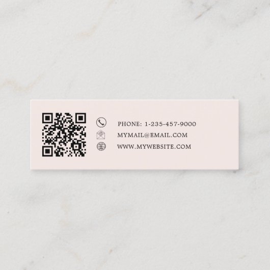 Minimalist Blush Pink QR code スキニー名刺 (裏面)