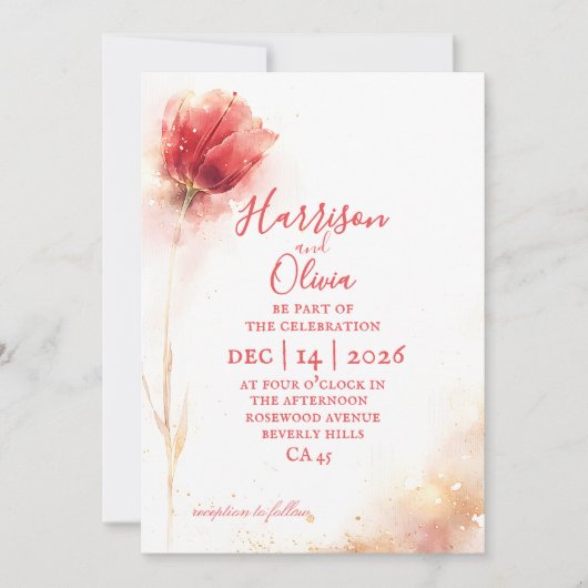 minimalist blush pink tulip floral elegant wedding 招待状 (正面)