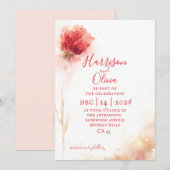 minimalist blush pink tulip floral elegant wedding 招待状 (正面/裏面)