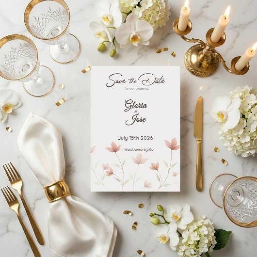 Minimalist Blush Pink Wildflower セーブザデート