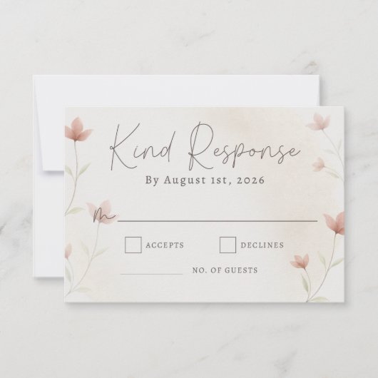 Minimalist Blush Pink Wildflower Wedding 出欠カード (正面)