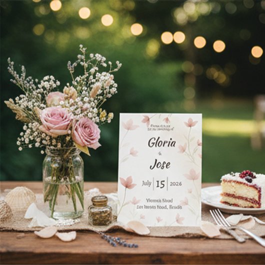 Minimalist Blush Pink Wildflower Wedding 招待状