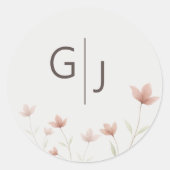 Minimalist Blush Pink Wildflower Wedding Envelope  ラウンドシール (正面)