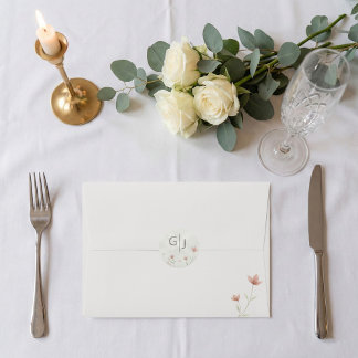 Minimalist Blush Pink Wildflower Wedding Envelope  ラウンドシール