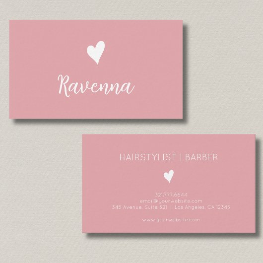 Minimalist Blush Rose White Heart Barber Name 名刺
