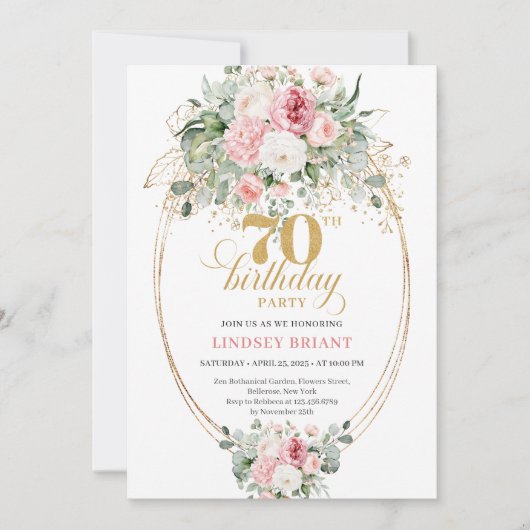 Minimalist Blush Template 70th Birthday Invitation 招待状 (正面)