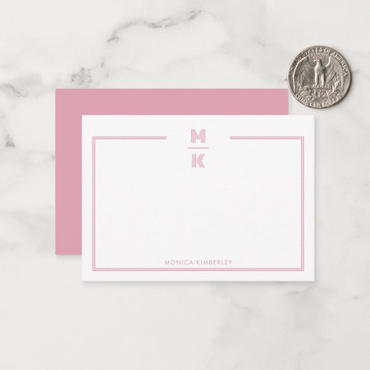 Minimalist Blush Two Border Monogram Note Card ノートカード (正面/裏面インサイチュ)