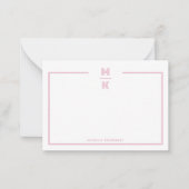 Minimalist Blush Two Border Monogram Note Card ノートカード (正面)