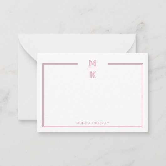 Minimalist Blush Two Border Monogram Note Card ノートカード (正面)
