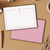 Minimalist Blush Two Border Monogram Note Card ノートカード