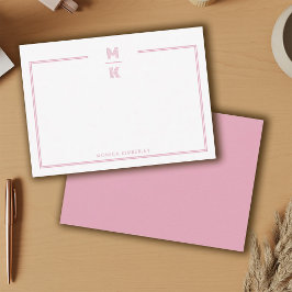Minimalist Blush Two Border Monogram Note Card ノートカード