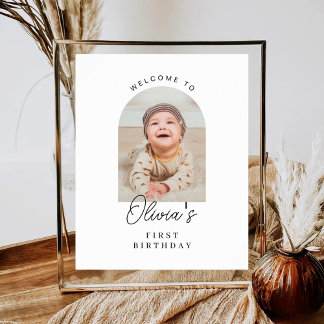 Minimalist Boho Boy Girl ANY AGE Birthday Welcome ポスター